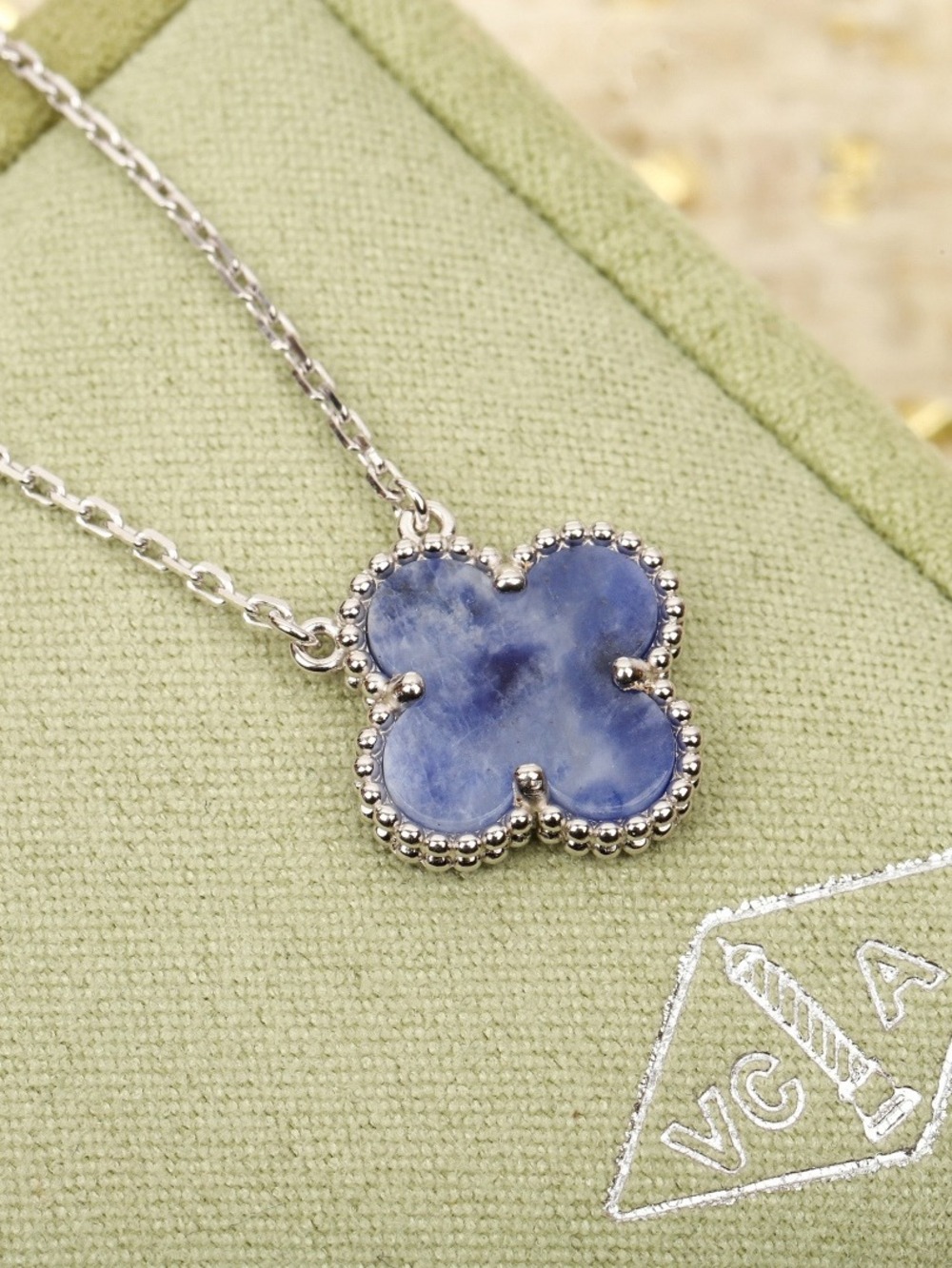 ✨ Van Cleef & Arpels Sodalite Single Clover Silver‑Tone Necklace
